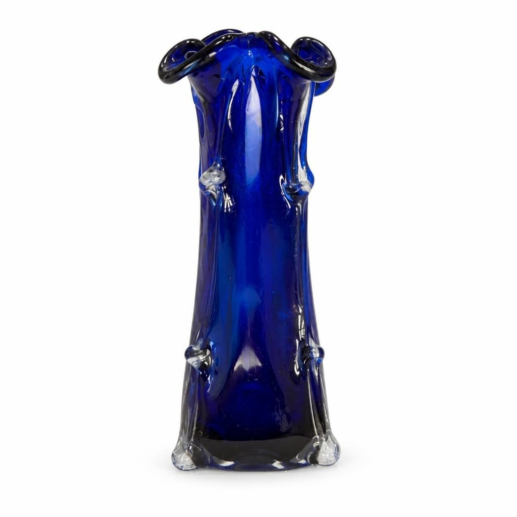 Cobalt Blue Art Glass Vase, Freeform Blown Style - pre-loved at Why Go Less, Lebanon