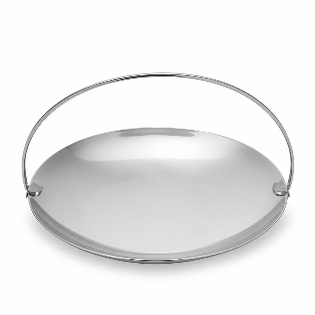 Silver Stainless Steel Round Tray with Handle - pre-loved at Why Go Less, Lebanon