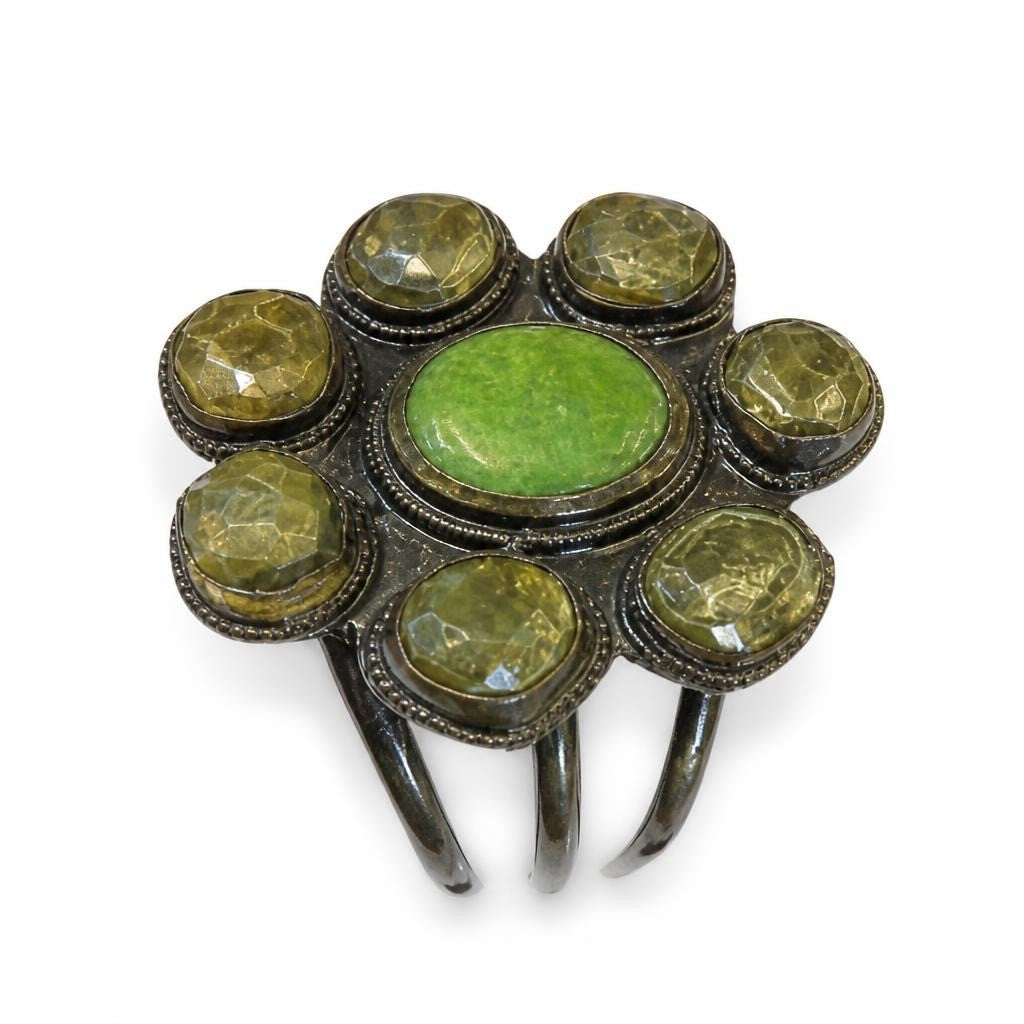 Oxidized Silver Cuff Bracelet Green & Amber Stones - pre-loved at Why Go Less, Lebanon