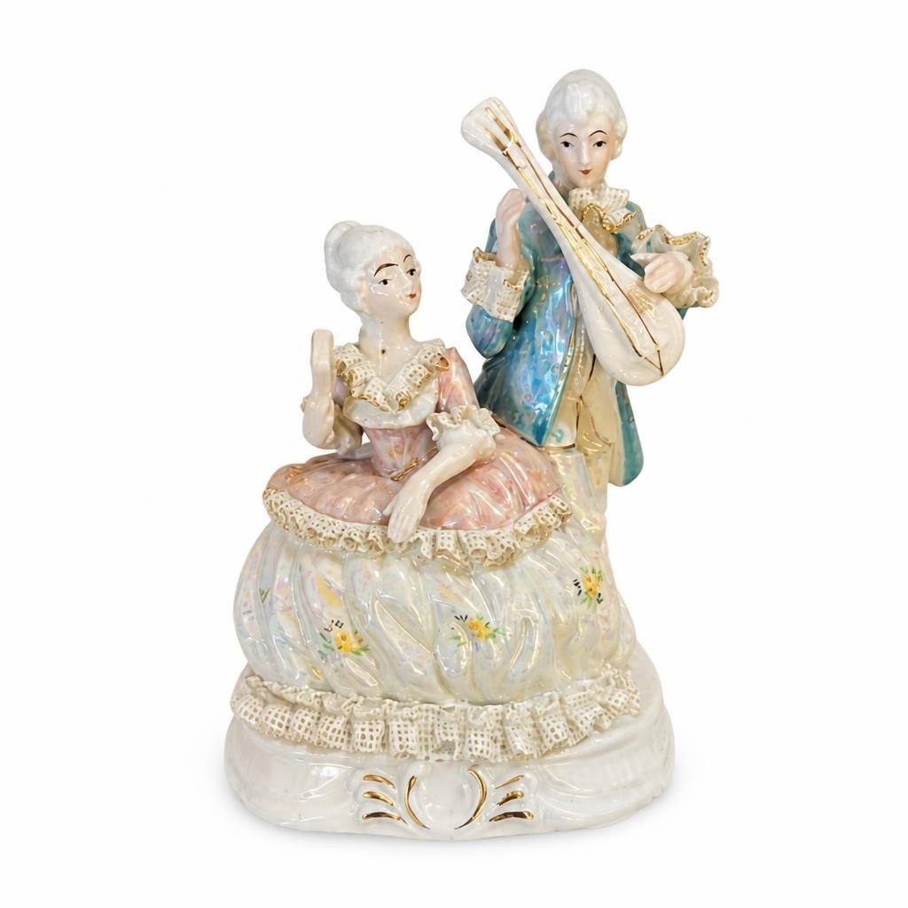Porcelain Rococo Couple Figurine Lusterware - pre-loved at Why Go Less, Lebanon