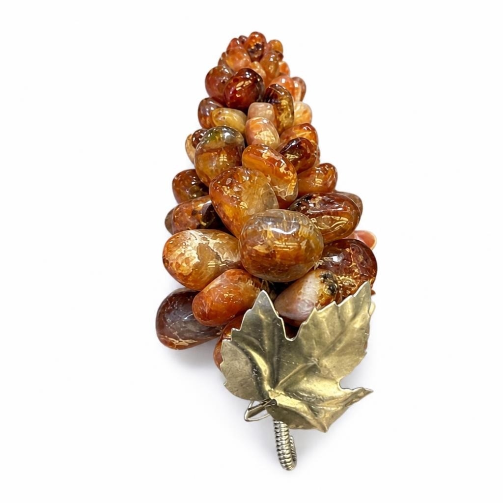 Carnelian Agate Grape Cluster Brass Leaf Decor - pre-loved at Why Go Less, Lebanon