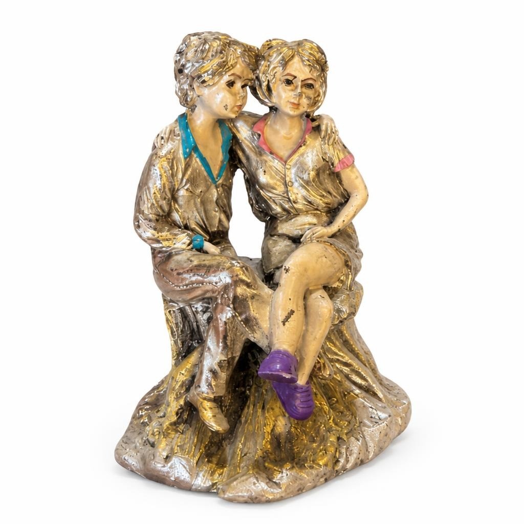 Gold Resin Couple Figurine Sitting Sculpture - pre-loved at Why Go Less, Lebanon