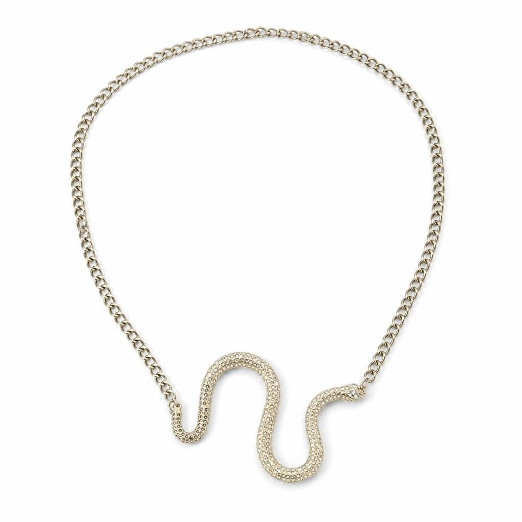Snake Rhinestone Chain Necklace, Gold-tone - pre-loved at Why Go Less, Lebanon
