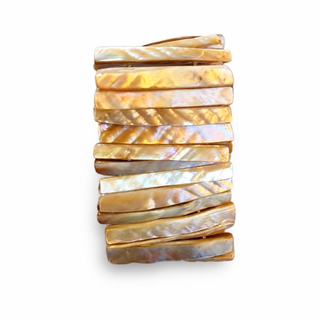 Mother-of-pearl Shell Stretch Wide Cuff Bracelet - pre-loved at Why Go Less, Lebanon