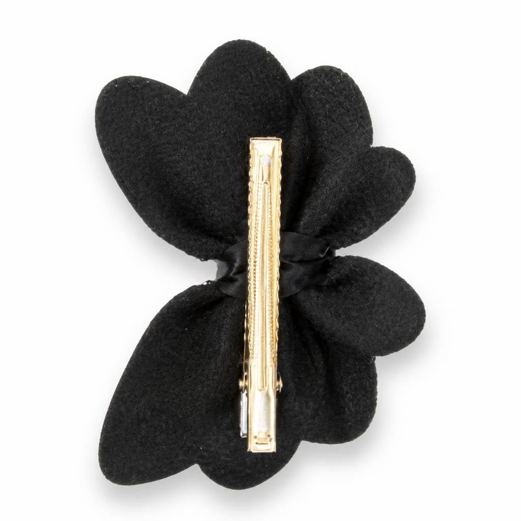 Black Felt Flower Hair Clip with Barrette - pre-loved at Why Go Less, Lebanon