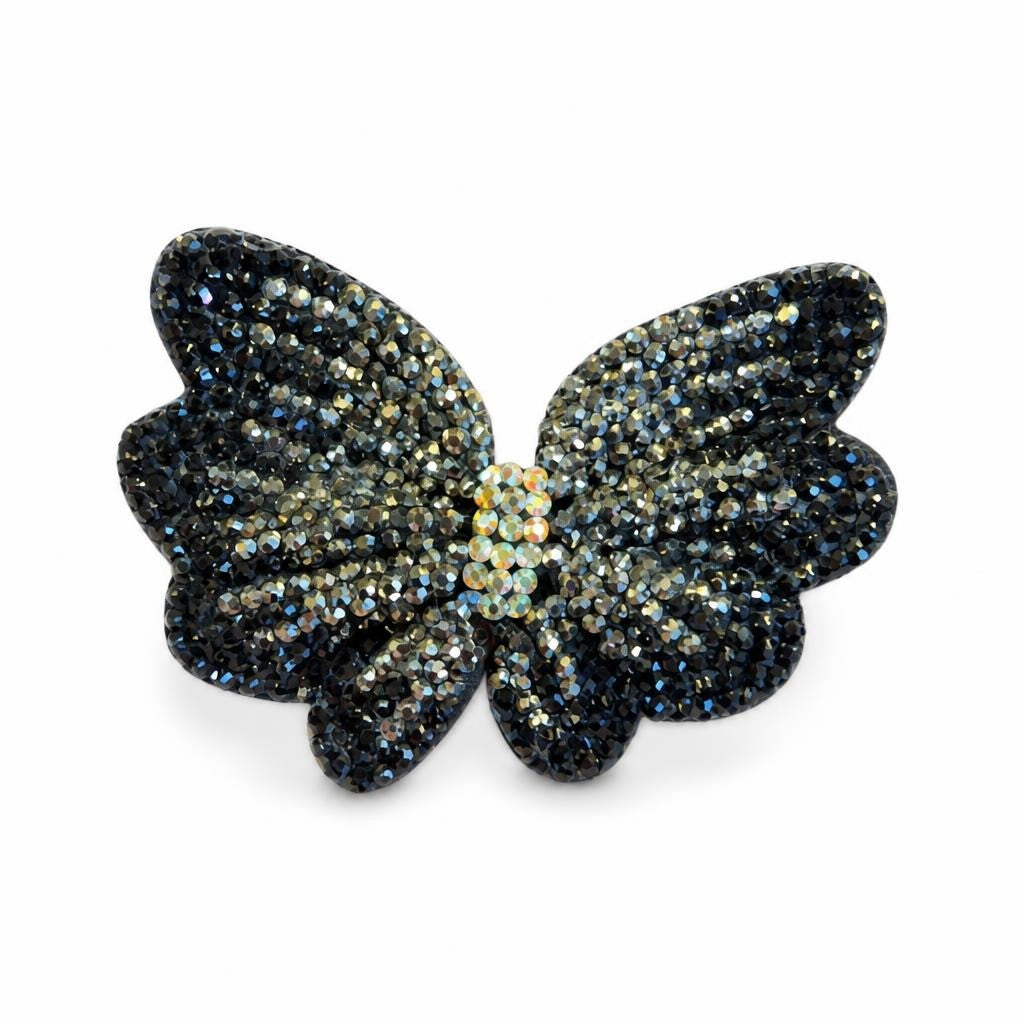 Black Crystal Butterfly Hair Clip Brooch - pre-loved at Why Go Less, Lebanon