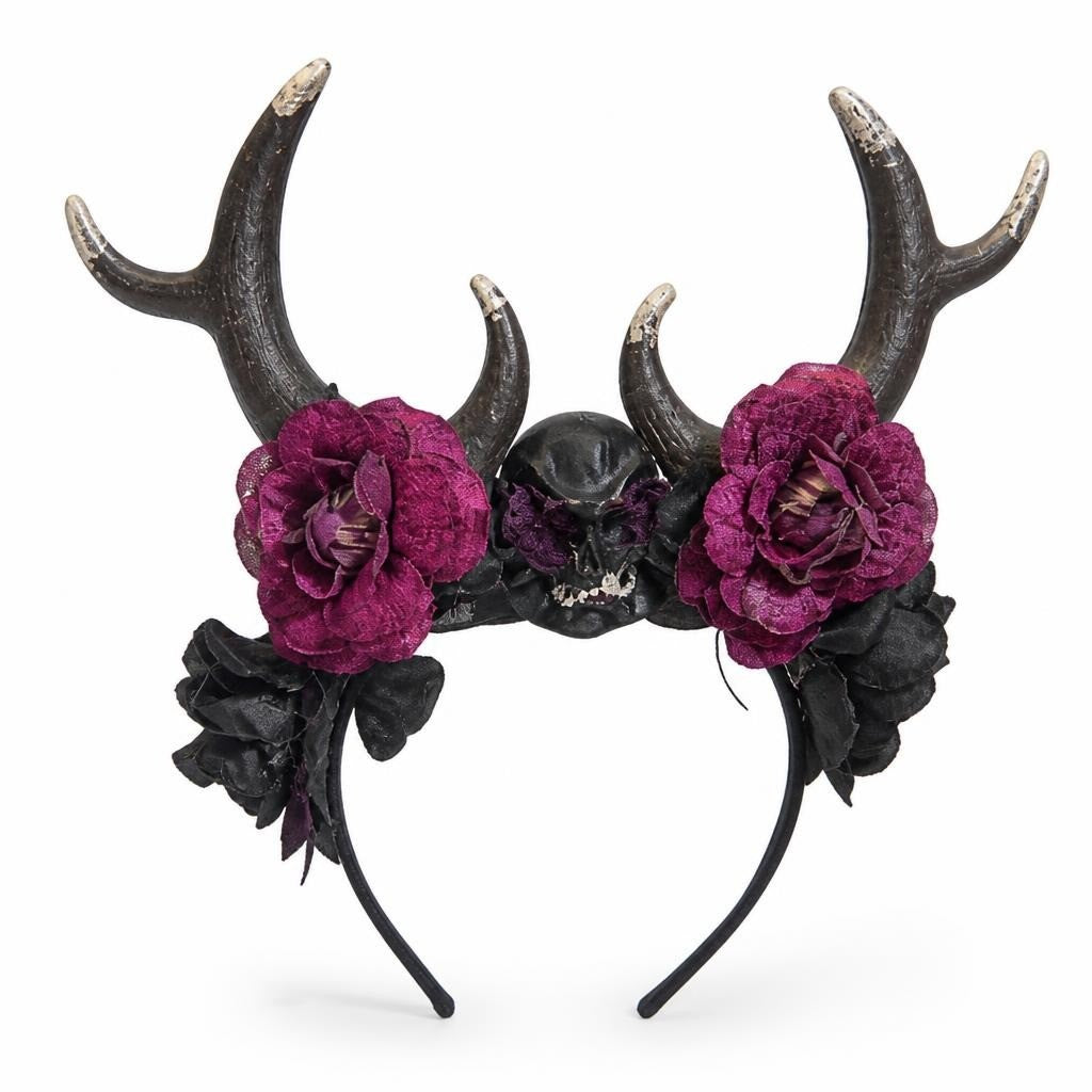 Halloween Antler Floral Headband Dark Red Black - pre-loved at Why Go Less, Lebanon