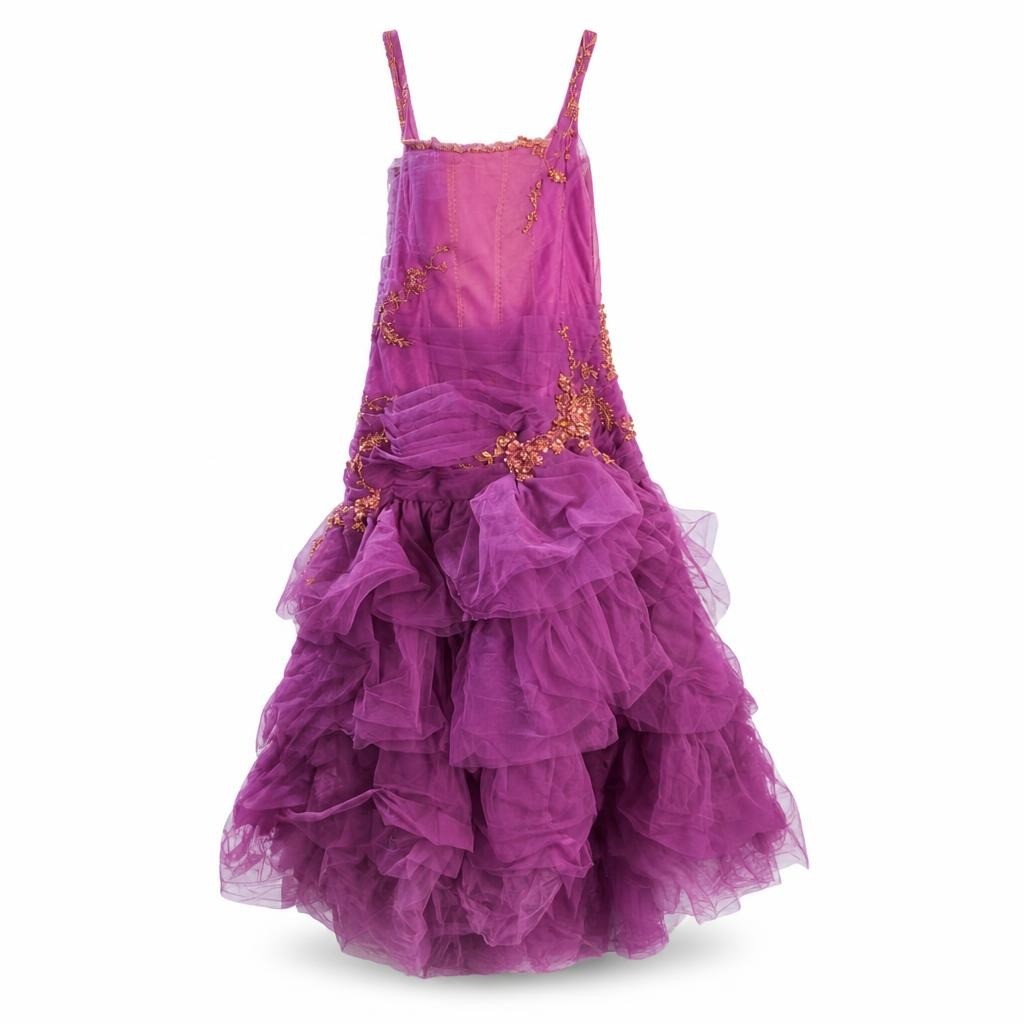 Purple Tulle Layered Gown Gold Embroidery - pre-loved at Why Go Less, Lebanon
