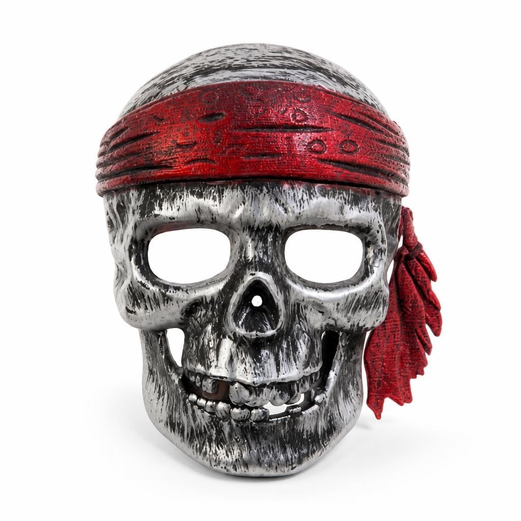 Pirate Skull Halloween Mask Red Bandana Silver - pre-loved at Why Go Less, Lebanon