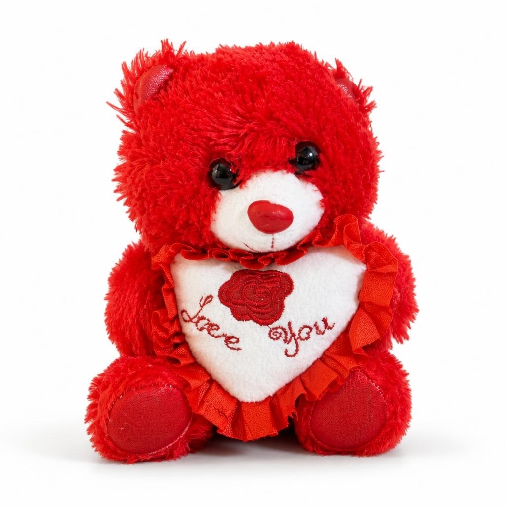 Red Plush Teddy Bear Love You Heart Ribbon Trim - pre-loved at Why Go Less, Lebanon