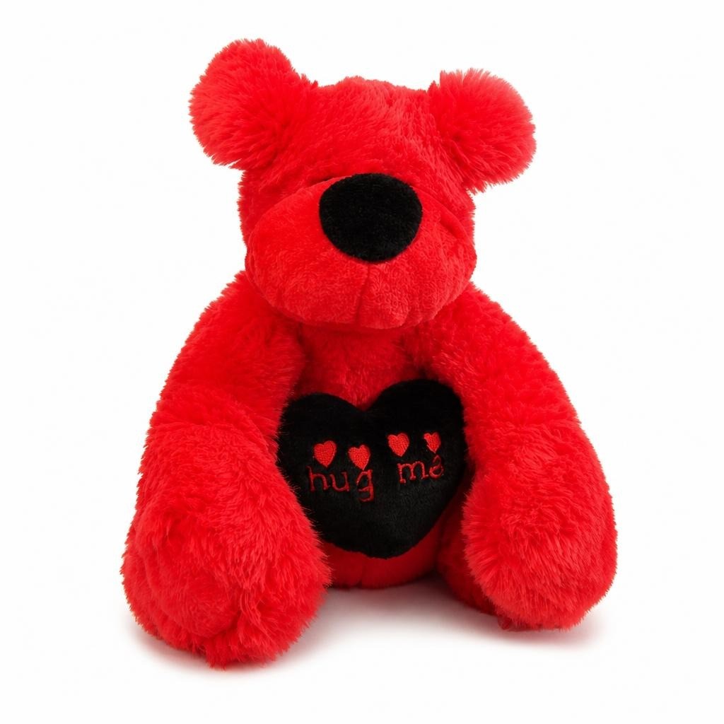 Red Plush Teddy Bear Black Hug Me Heart - pre-loved at Why Go Less, Lebanon