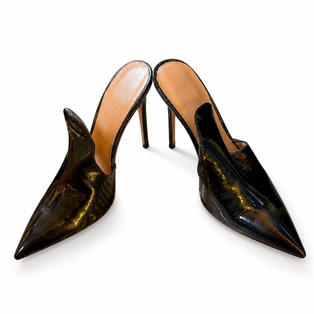 Black Patent Leather Pointed-toe Mule Heels - pre-loved at Why Go Less, Lebanon