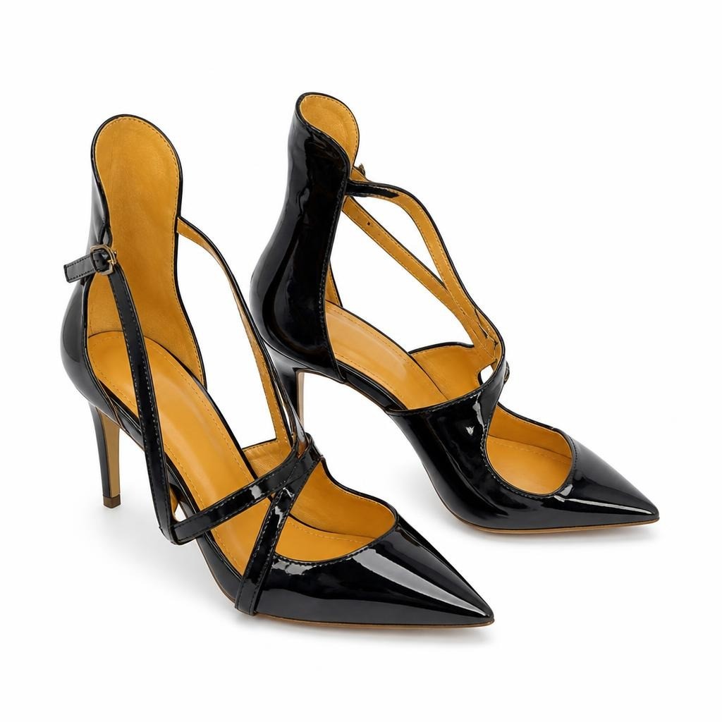 B'linda Navy Patent Leather Pointed-toe T-strap Heel - pre-loved at Why Go Less, Lebanon