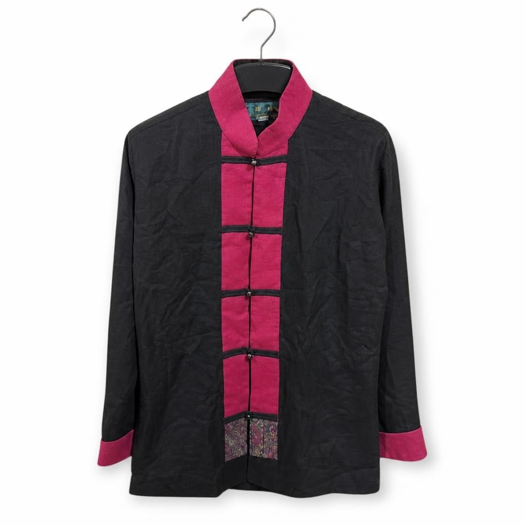 Black & Red Mandarin-collar Jacket W/ Frog Buttons - pre-loved at Why Go Less, Lebanon