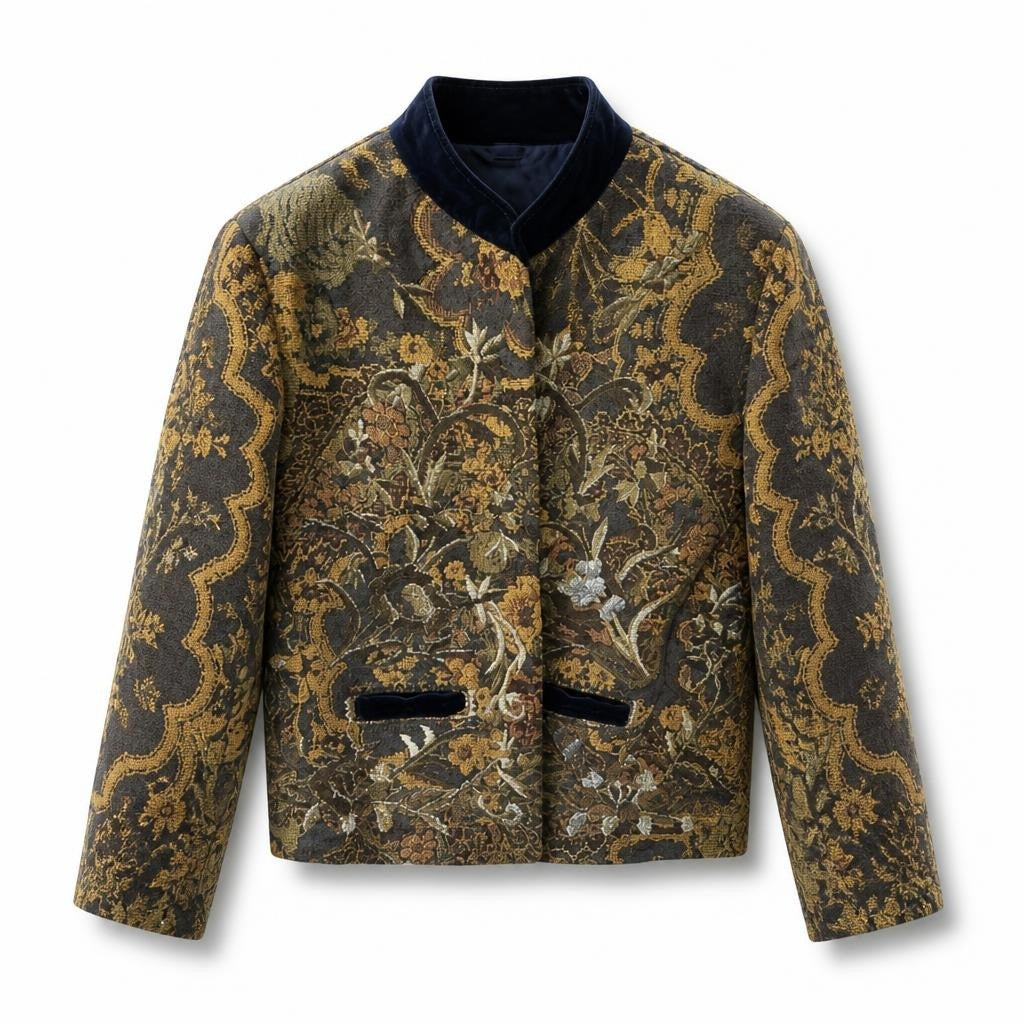 Nadia Comi Floral Tapestry Blazer Gold/navy - pre-loved at Why Go Less, Lebanon