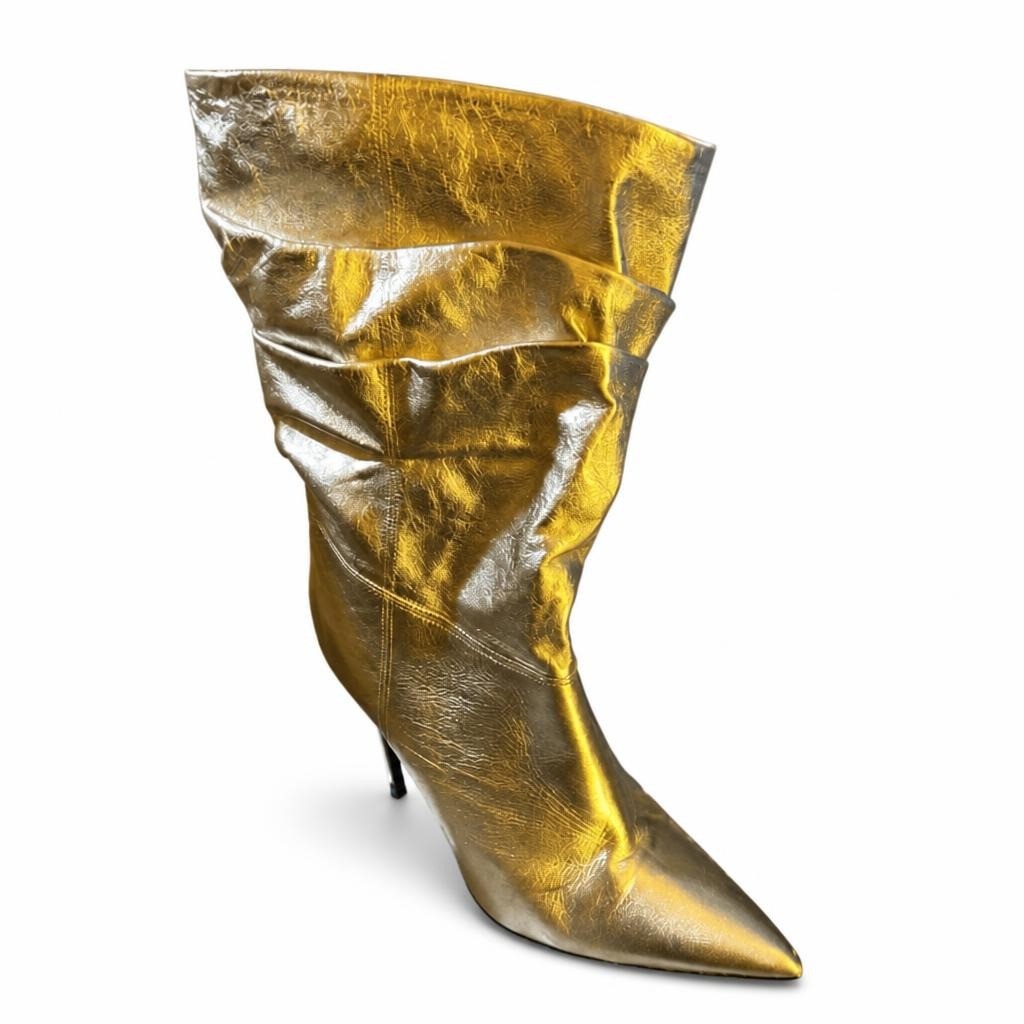 Gold Metallic Slouch Stiletto Boots - pre-loved at Why Go Less, Lebanon