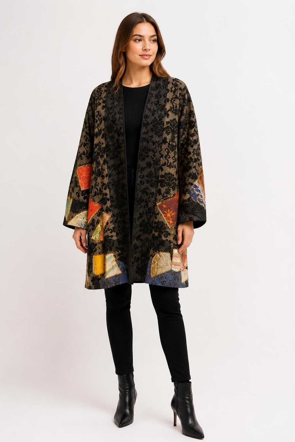Atelier Brocade Patchwork Long Jacket Black - pre-loved at Why Go Less, Lebanon