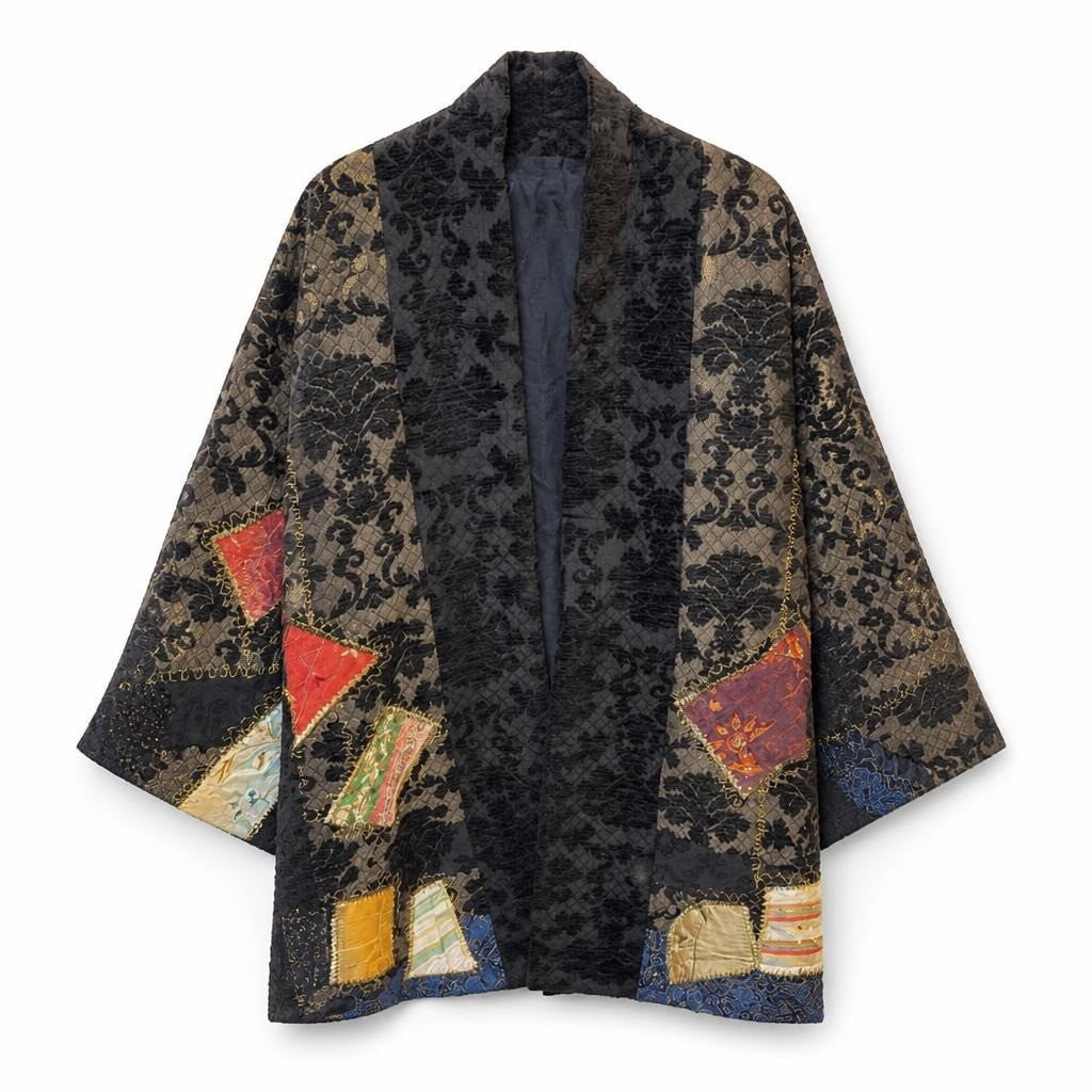 Atelier Brocade Patchwork Long Jacket Black - pre-loved at Why Go Less, Lebanon