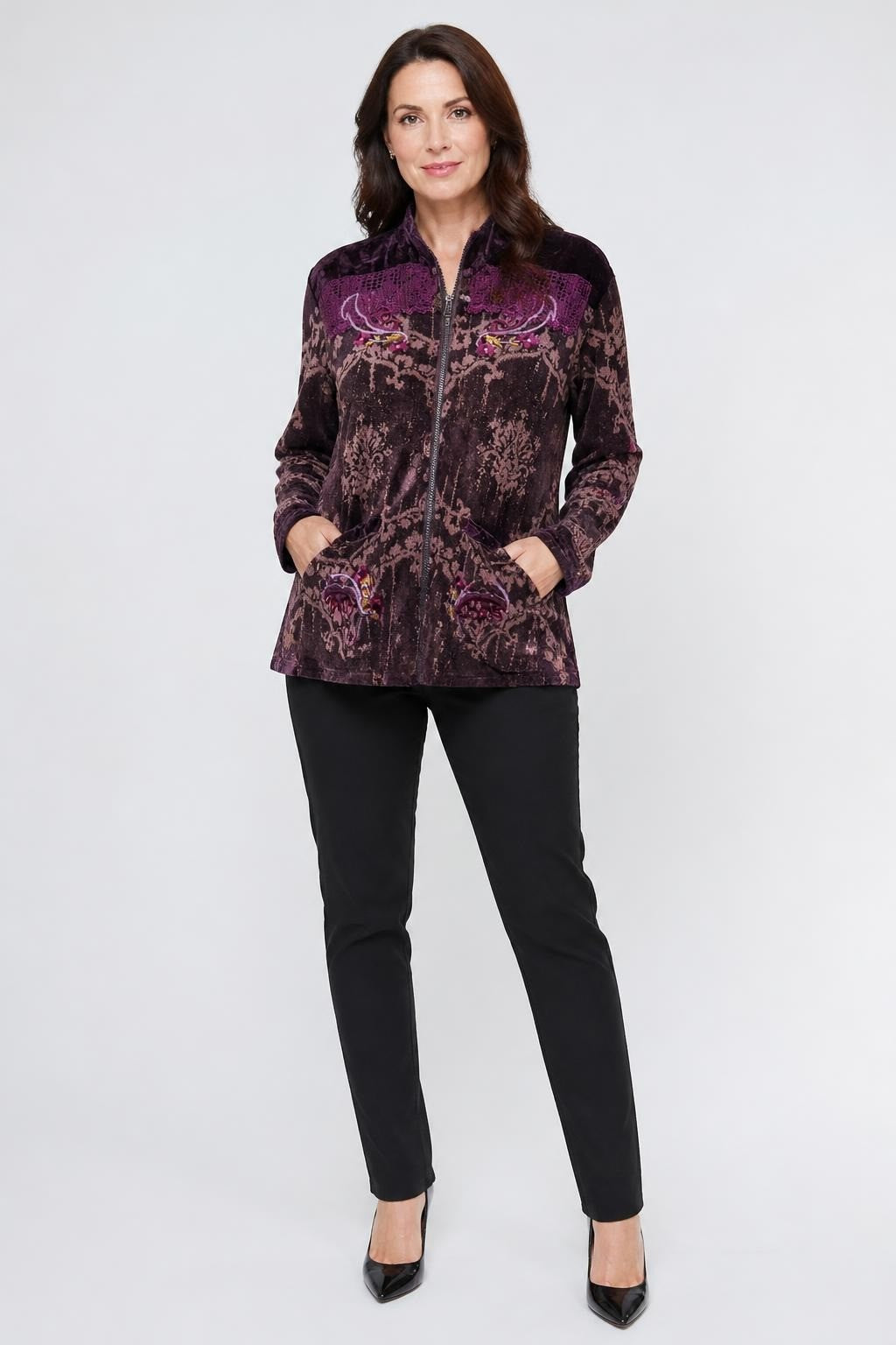 Purple Velvet Brocade Embroidered Jacket - pre-loved at Why Go Less, Lebanon