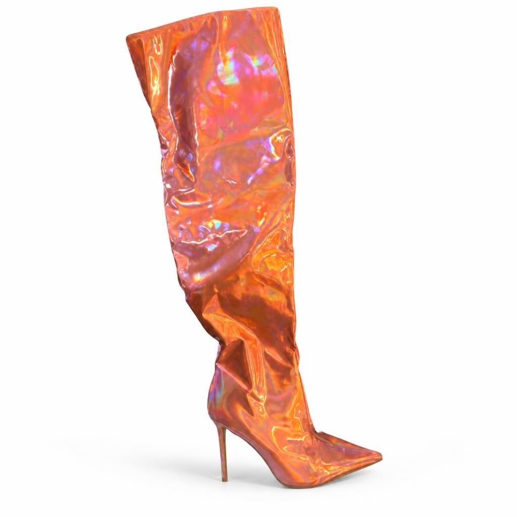Holographic Iridescent Pink OTK Stiletto Boot - pre-loved at Why Go Less, Lebanon