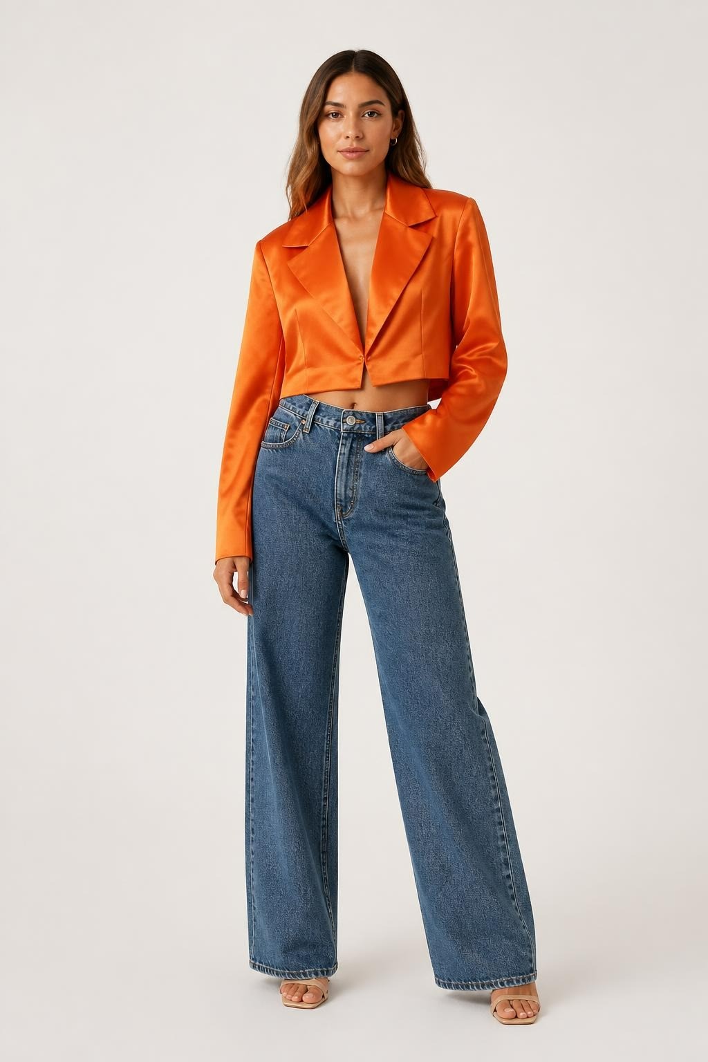 Orange Satin Cropped Blazer, Wide Lapel - new at Why Go Less, Lebanon