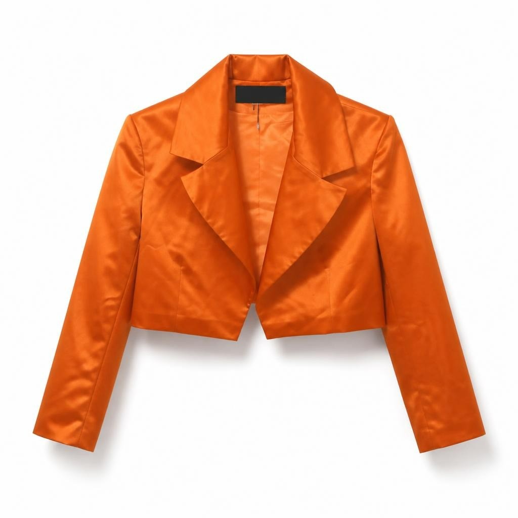 Orange Satin Cropped Blazer, Wide Lapel - new at Why Go Less, Lebanon