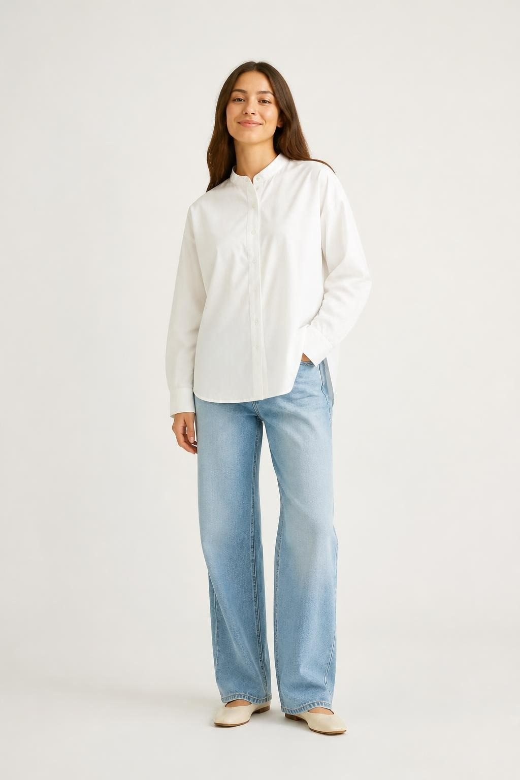 Lauren Ralph Lauren White Mandarin-collar Shirt - pre-loved at Why Go Less, Lebanon