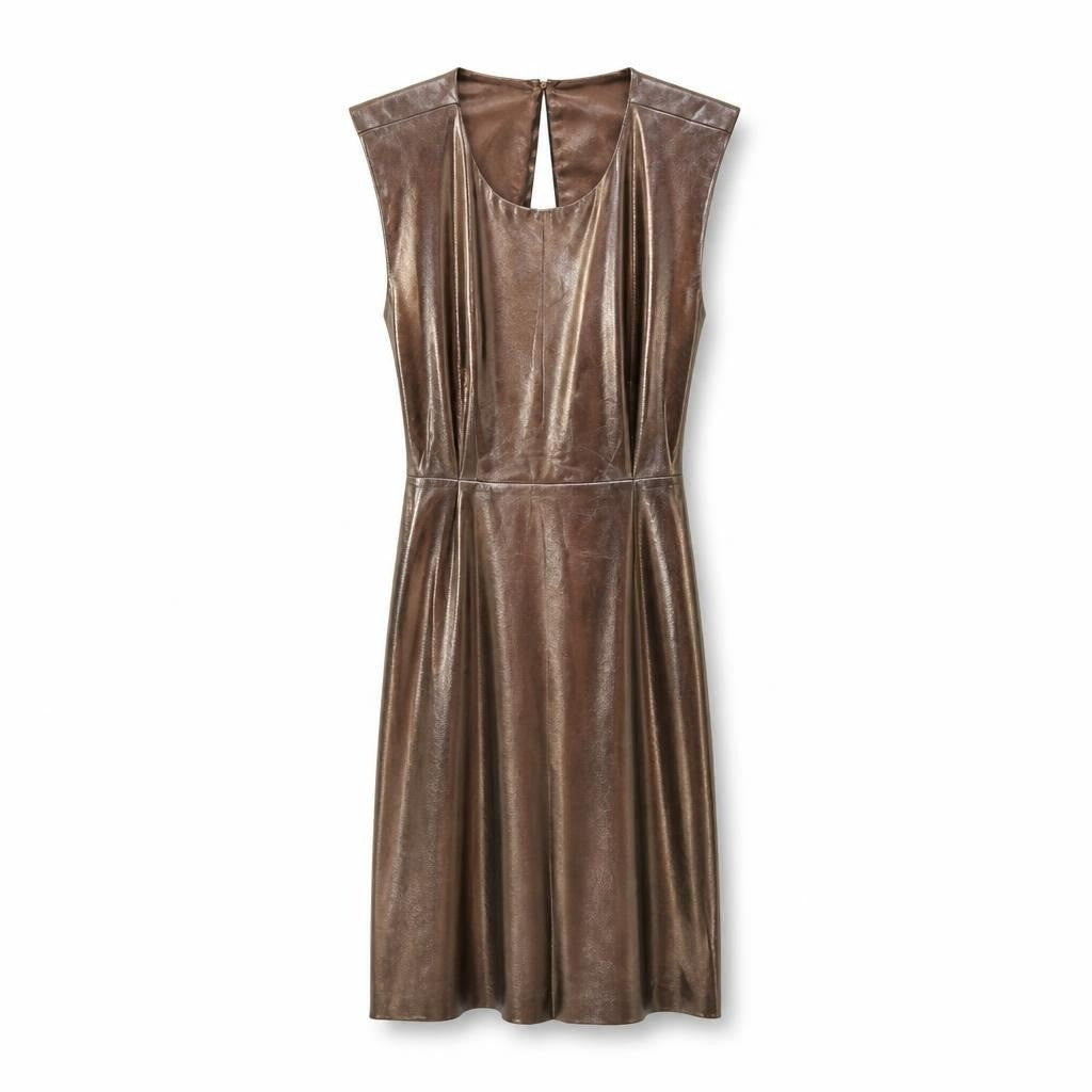 Metallic Bronze Faux-leather Sleeveless Dress - pre-loved at Why Go Less, Lebanon