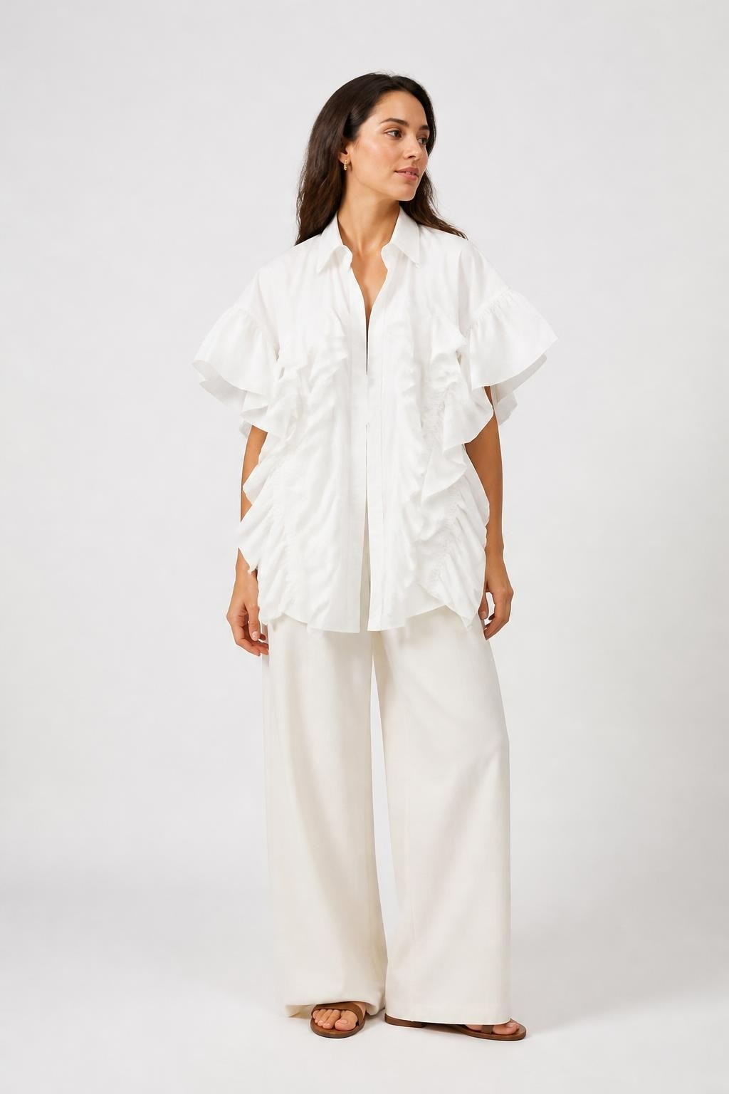 White Ruffle-front Structured Blouse - pre-loved at Why Go Less, Lebanon