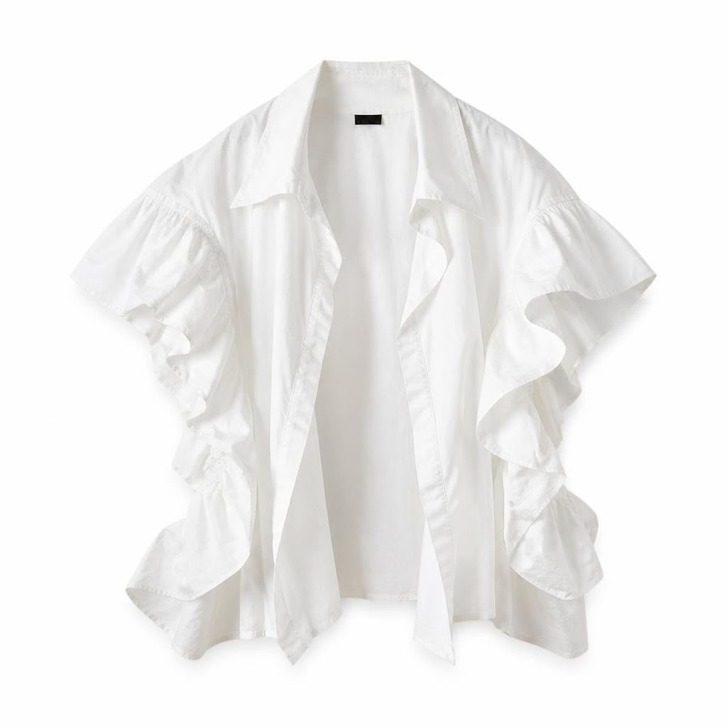 White Ruffle-front Structured Blouse - pre-loved at Why Go Less, Lebanon