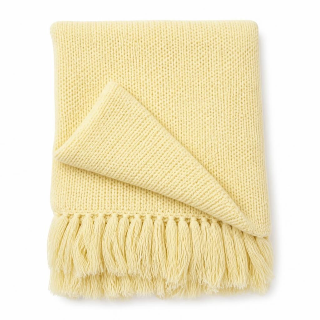 Yellow Knit Fringe Scarf, Chunky Weave - pre-loved at Why Go Less, Lebanon