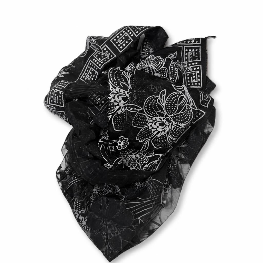 Black Floral Print Sheer Bandana Scarf - pre-loved at Why Go Less, Lebanon