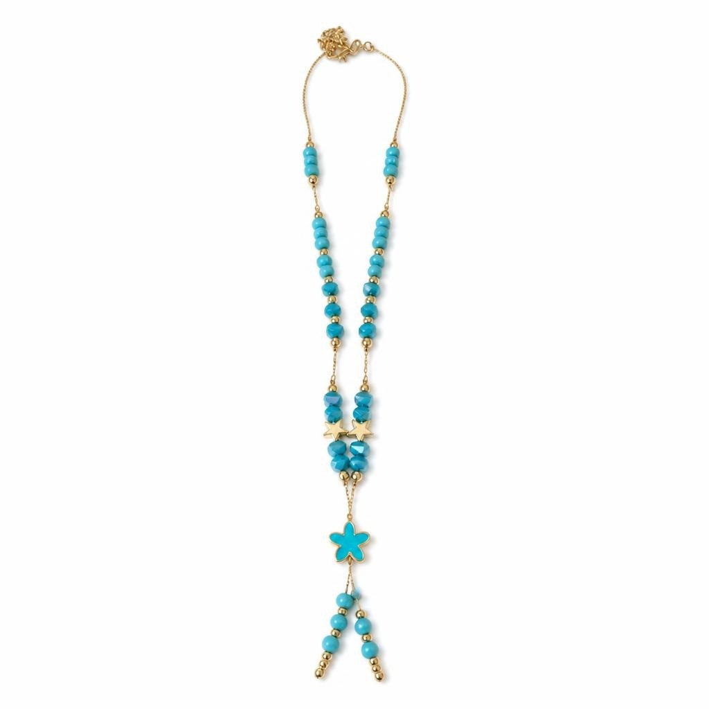 Turquoise Bead Starfish Charm Gold Chain Necklace - pre-loved at Why Go Less, Lebanon