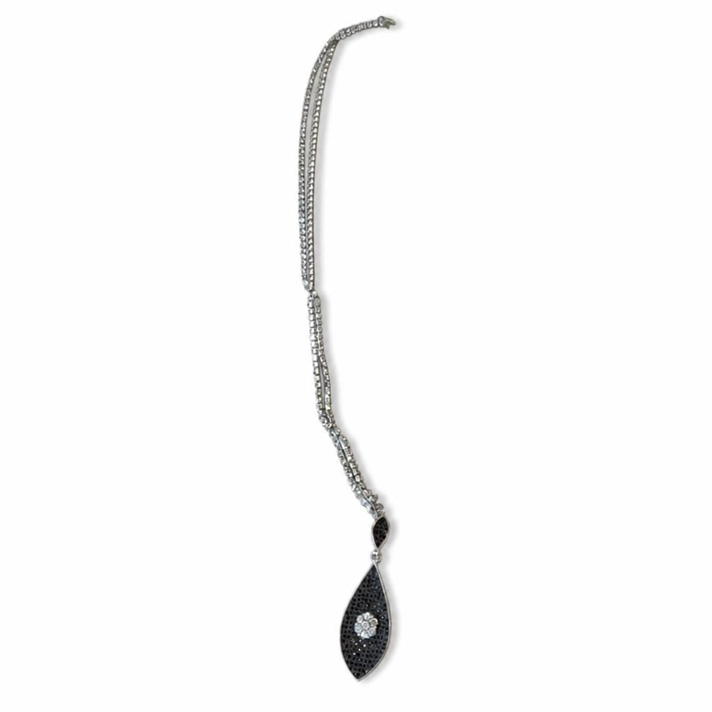 Black Crystal Teardrop Silver Tennis Chain Necklace - pre-loved at Why Go Less, Lebanon