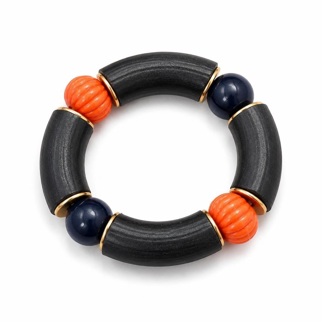 Multi-bead Stretch Bracelet Black Orange Navy Gold - pre-loved at Why Go Less, Lebanon