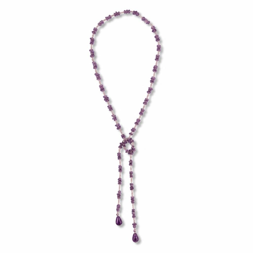 Amethyst Chip Bead Lariat Necklace, Purple - pre-loved at Why Go Less, Lebanon