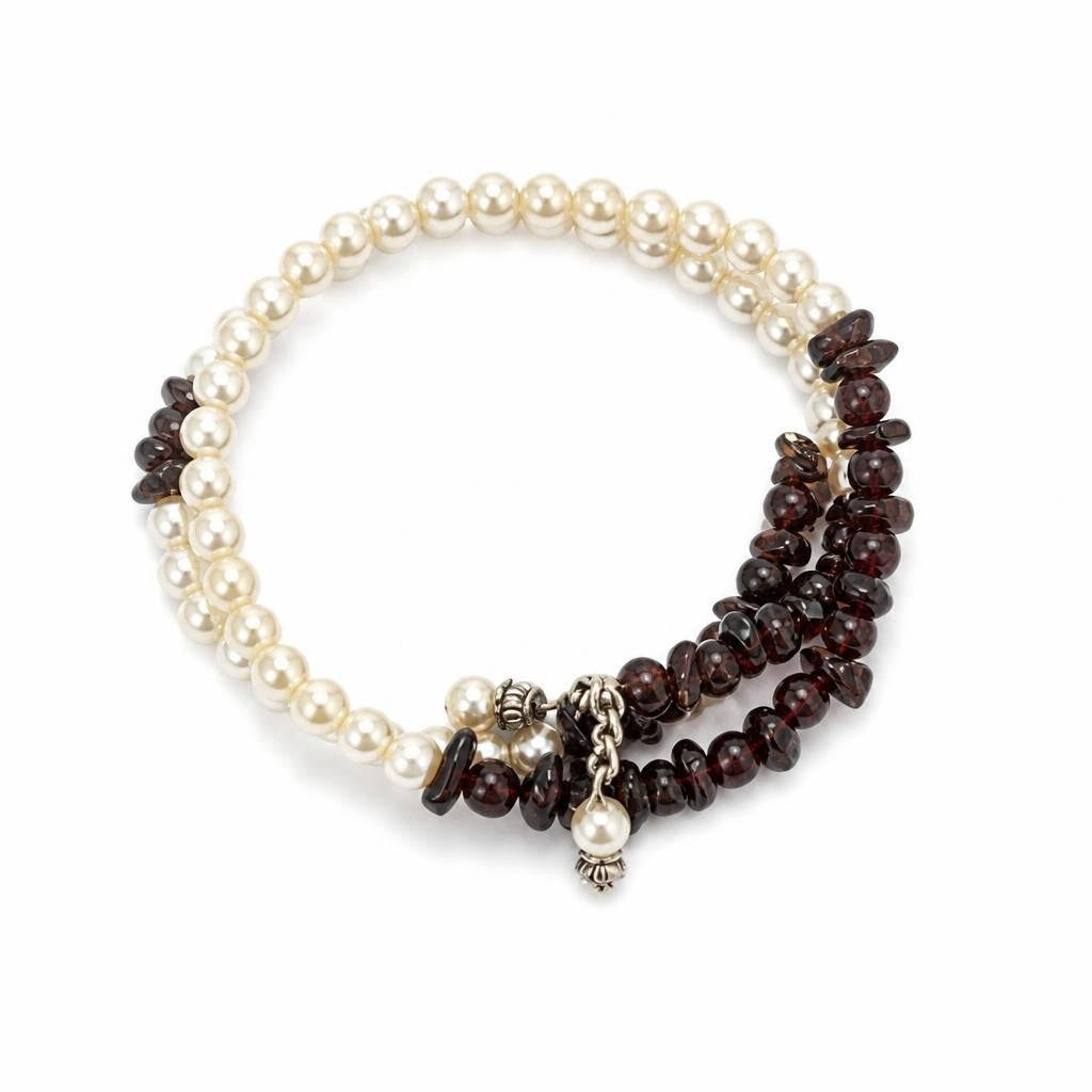 Pearl & Garnet Chip Double Bracelet Set - pre-loved at Why Go Less, Lebanon