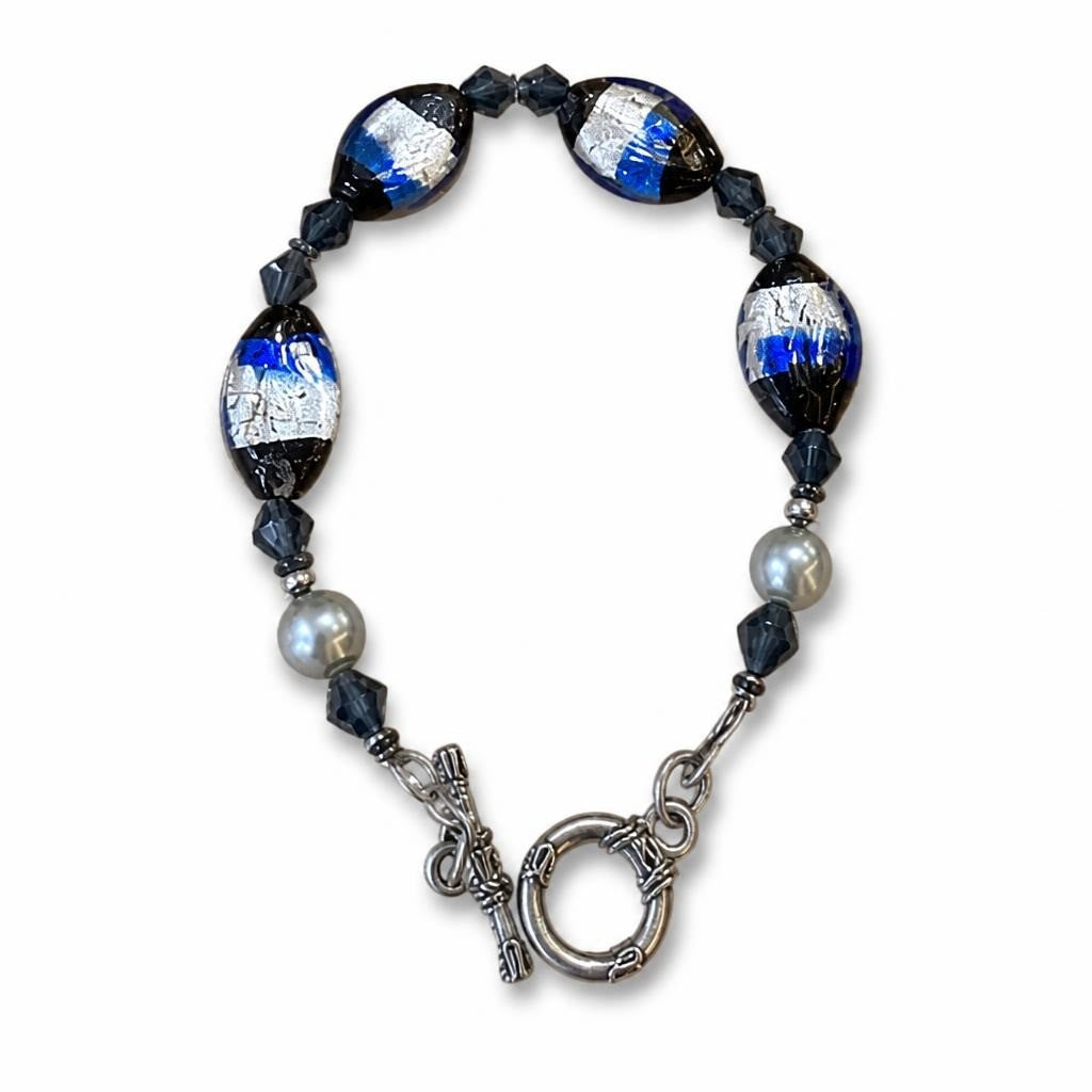 Murano-style Glass Bead Silver Toggle Bracelet - pre-loved at Why Go Less, Lebanon