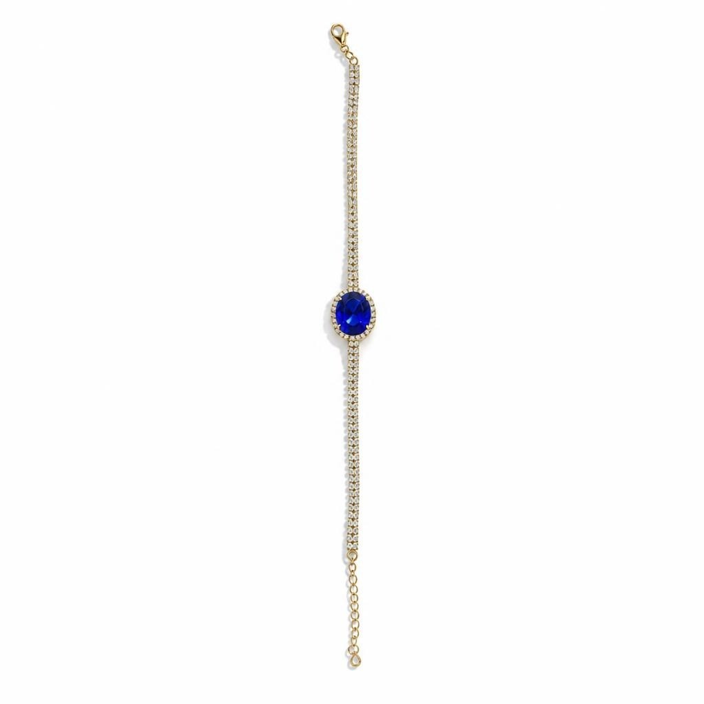 Gold-tone Blue Sapphire Crystal Tennis Bracelet - pre-loved at Why Go Less, Lebanon