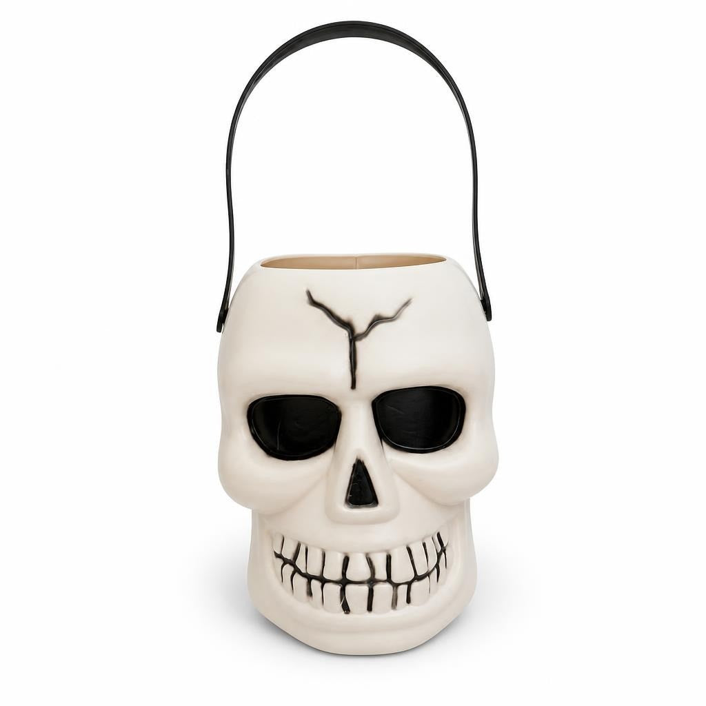 Halloween Skull Candy Bucket White Plastic - pre-loved at Why Go Less, Lebanon