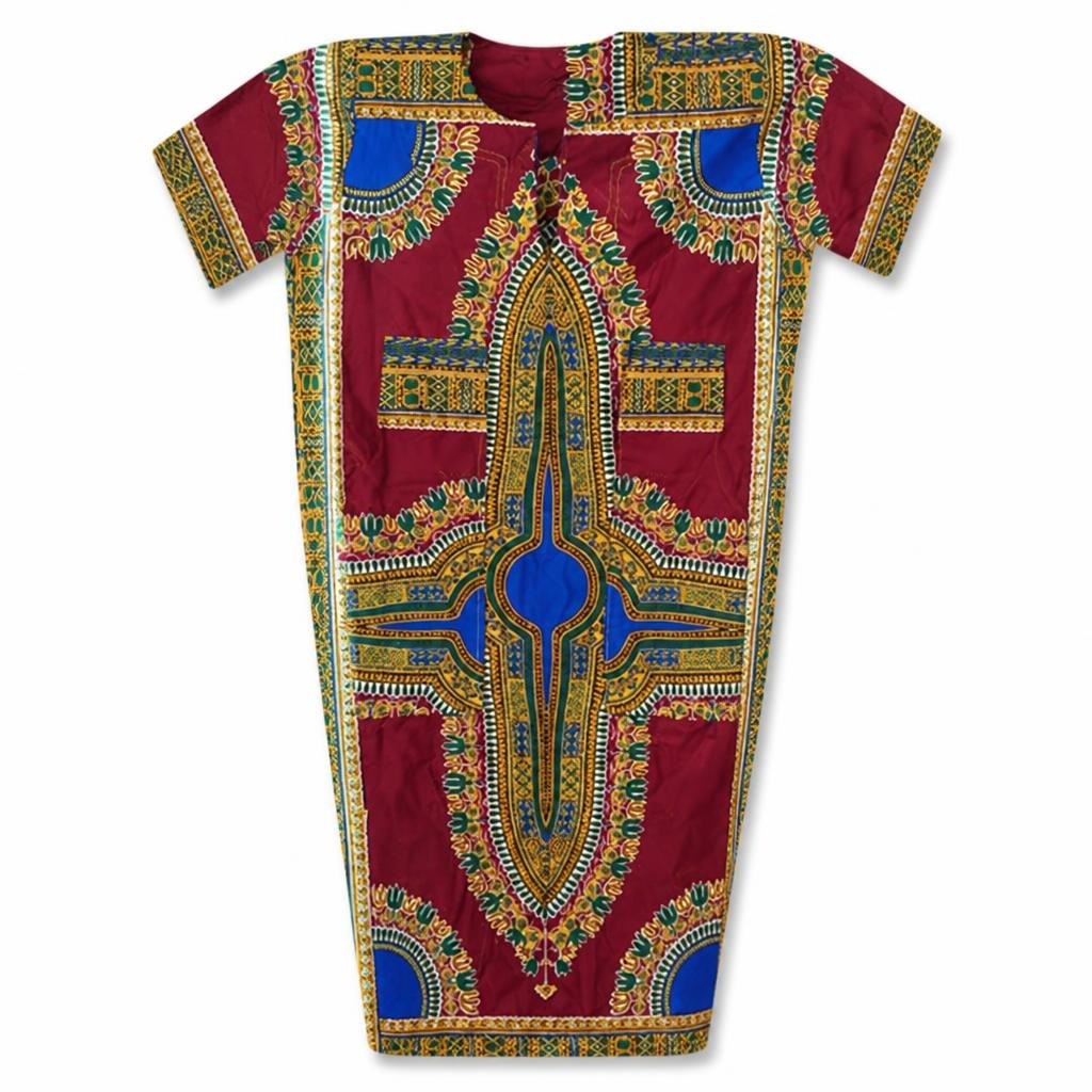 Dashiki African Print Caftan Dress Burgundy Blue - pre-loved at Why Go Less, Lebanon