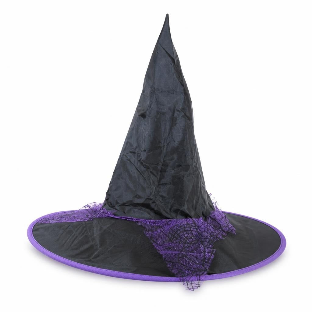 Halloween Witch Hat, Black Purple Lace Trim - pre-loved at Why Go Less, Lebanon
