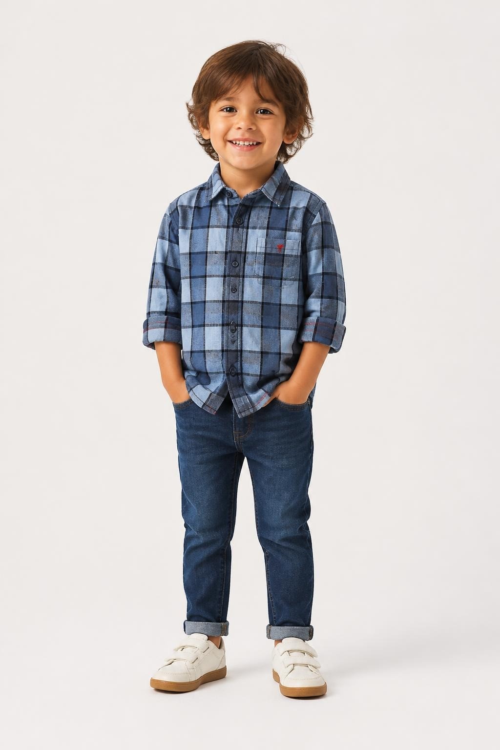 Guess Kids Blue Grey Plaid Flannel Shirt - pre-loved at Why Go Less, Lebanon