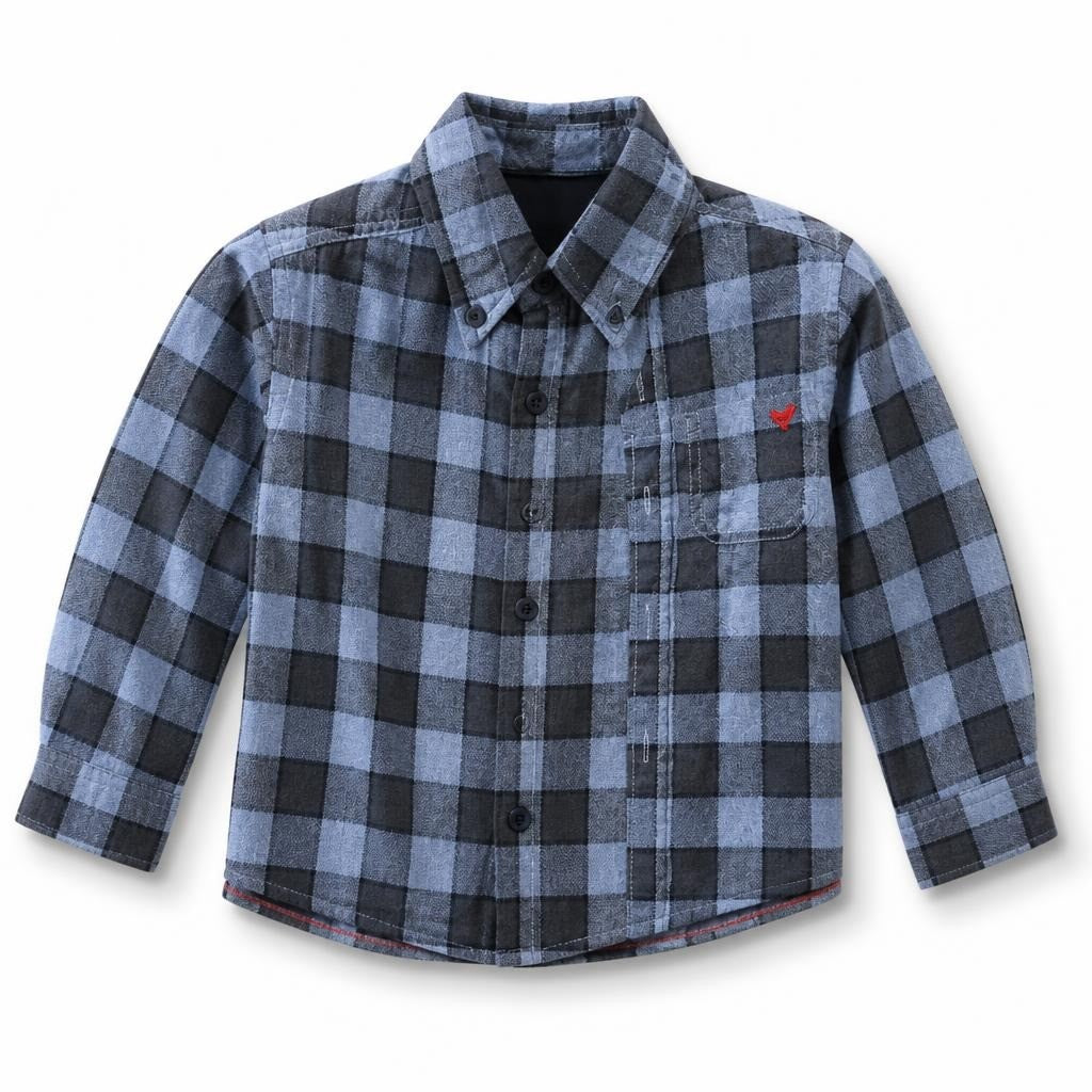 Guess Kids Blue Grey Plaid Flannel Shirt - pre-loved at Why Go Less, Lebanon
