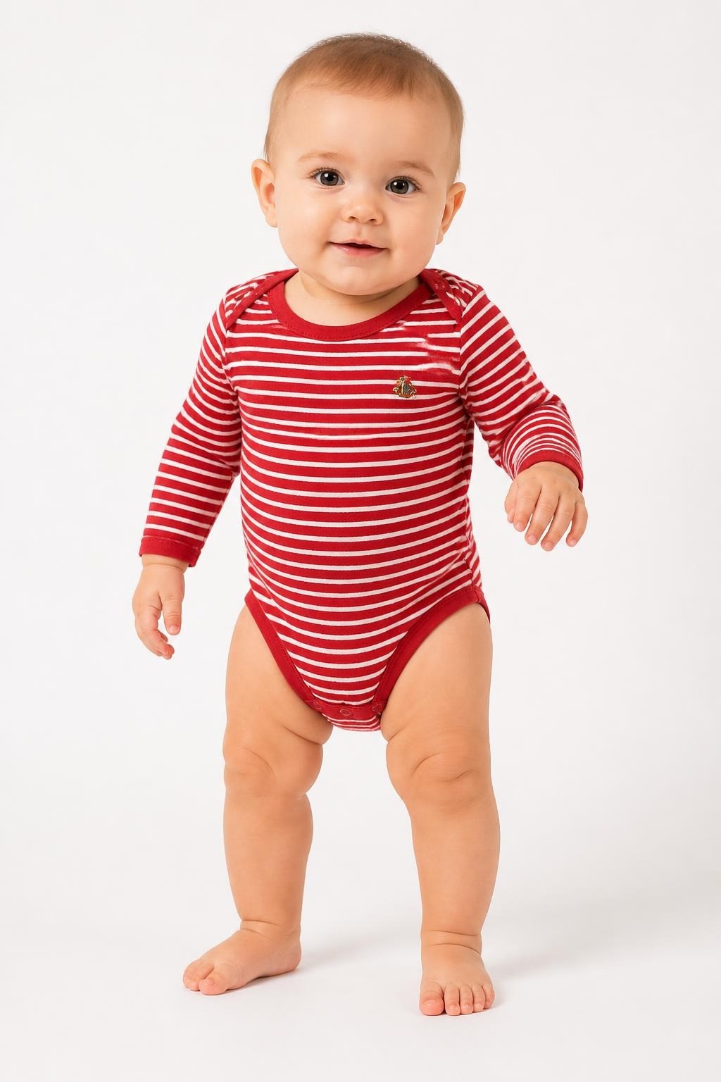 Red White Striped Long-sleeve Baby Bodysuit - pre-loved at Why Go Less, Lebanon