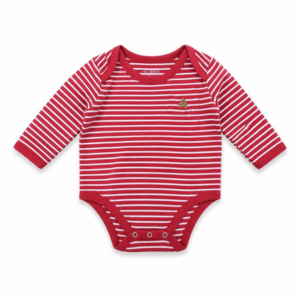Red White Striped Long-sleeve Baby Bodysuit - pre-loved at Why Go Less, Lebanon