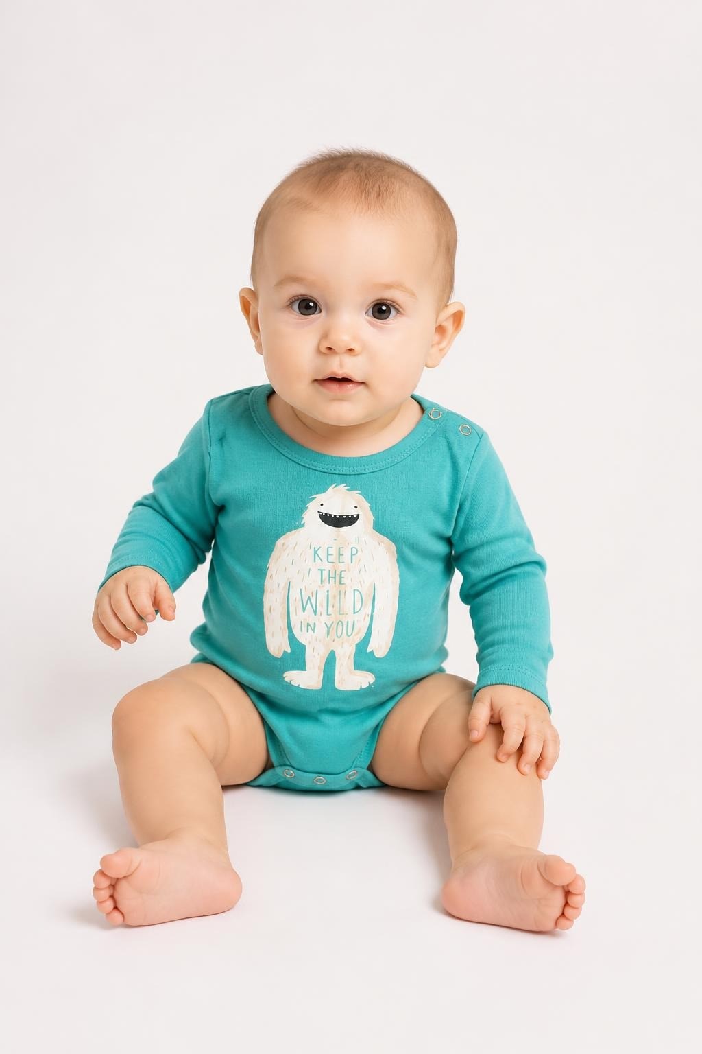Teal Long-sleeve Baby Bodysuit Yeti Graphic - pre-loved at Why Go Less, Lebanon