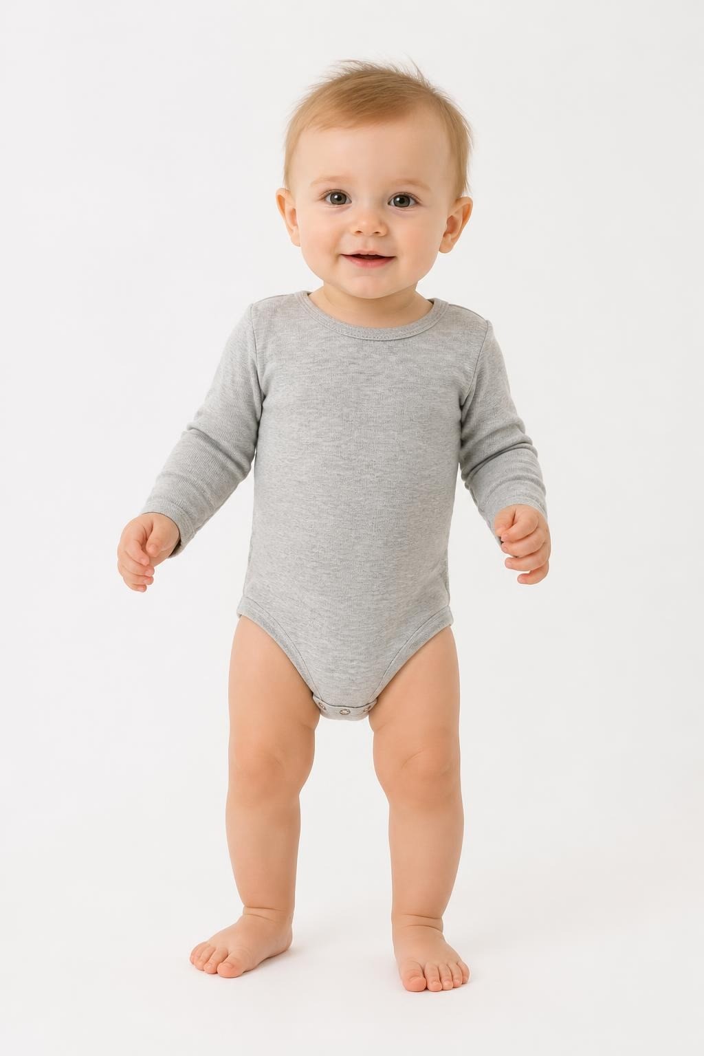 H&M Grey Plain Long-sleeve Baby Bodysuit - pre-loved at Why Go Less, Lebanon
