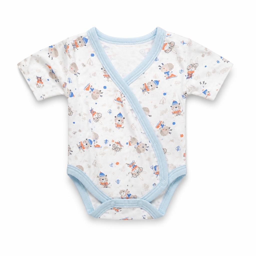 Baby Bodysuit White Blue Animal Print Long Sleeve - pre-loved at Why Go Less, Lebanon