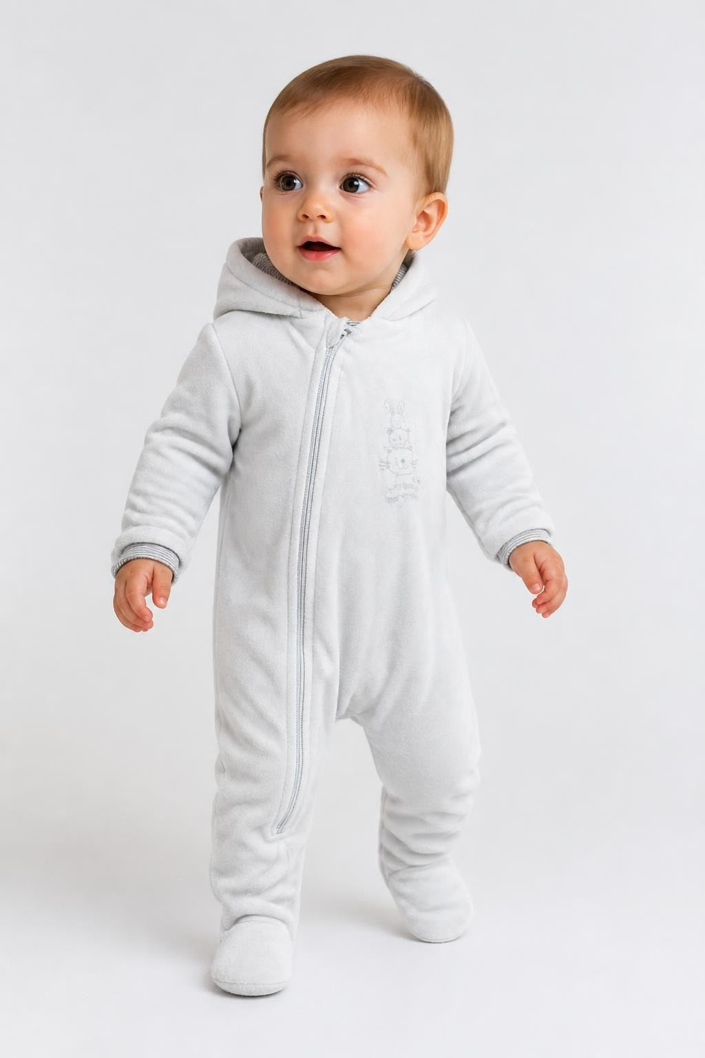 Baby White Fleece Zip-up Footed Snowsuit Onesie - pre-loved at Why Go Less, Lebanon